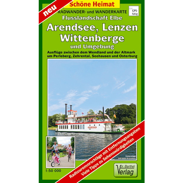  Radwander- und Wanderkarte Flusslandschaft Elbe, Wittenberge, Arendsee, Lenzen und Umgebung 1 : 50 000 - Fahrradkarte