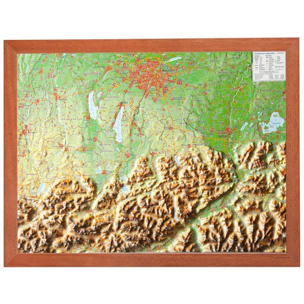  Relief Bayerisches Oberland 1:400.000 mit Holzrahmen - Karte