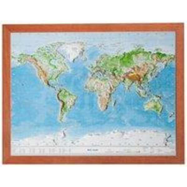 Relief Welt 1:107 MIO mit Holzrahmen Weltkarte NOPUBLISHER
