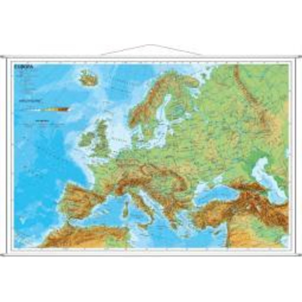 Europa, physisch 1 : 7 500 000. Wandkarte Kleinformat mit Metallstäben Poster NOPUBLISHER