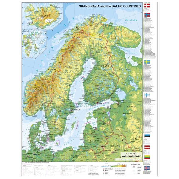 Skandinavien und Baltikum physisch 1 : 30.000 000 Karte NOPUBLISHER
