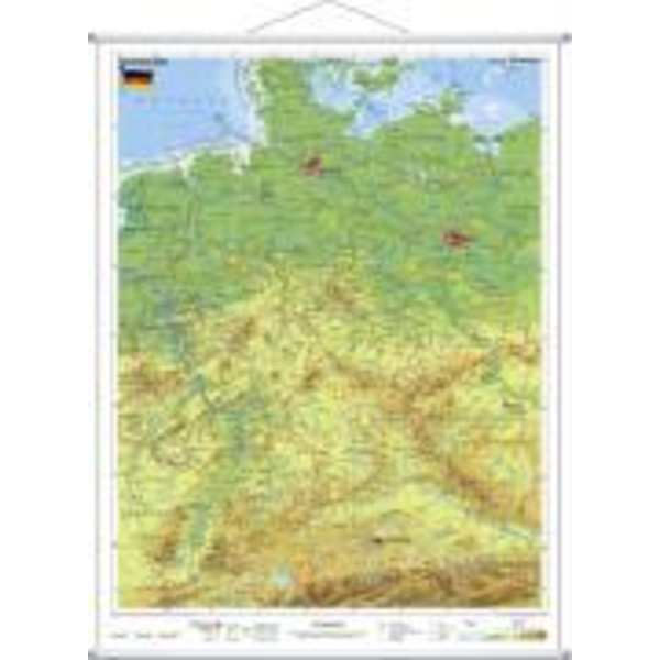Deutschland, physisch 1 : 1 100 000. Wandkarte Kleinformat mit Metallstäben Poster STIEFEL EUROCART GMBH