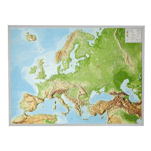  Reliefkarte Europa Gross 1 : 8.000.000 mit Aluminium Rahmen - Karte