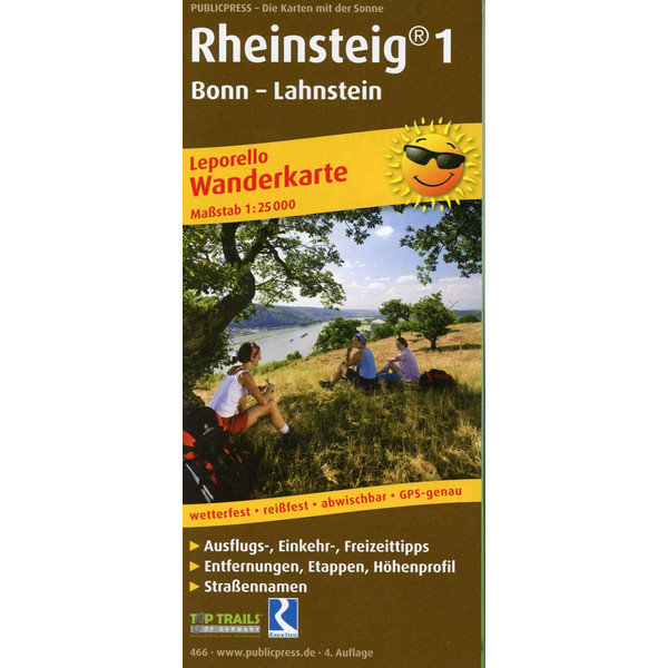 Wanderkarte Rheinsteig 1, Bonn - Lahnstein 1 : 25 000 Wanderkarte PUBLICPRESS