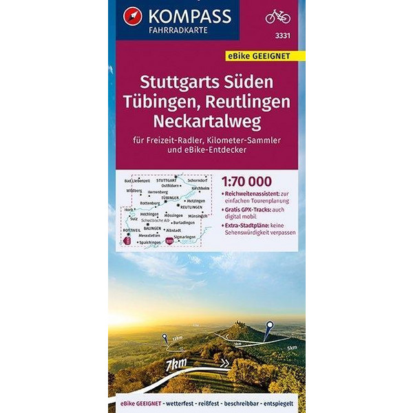 KOMPASS Fahrradkarte Stuttgarts Süden, Tübingen, Reutlingen, Neckartalweg 1:70.000, FK 3331 Fahrradkarte KOMPASS KARTEN GMBH