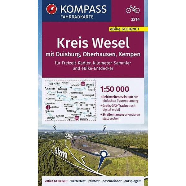 KOMPASS Fahrradkarte Kreis Wesel mit Duisburg, Oberhausen, Kempen 1:50.000, FK 3214 Fahrradkarte KOMPASS KARTEN GMBH