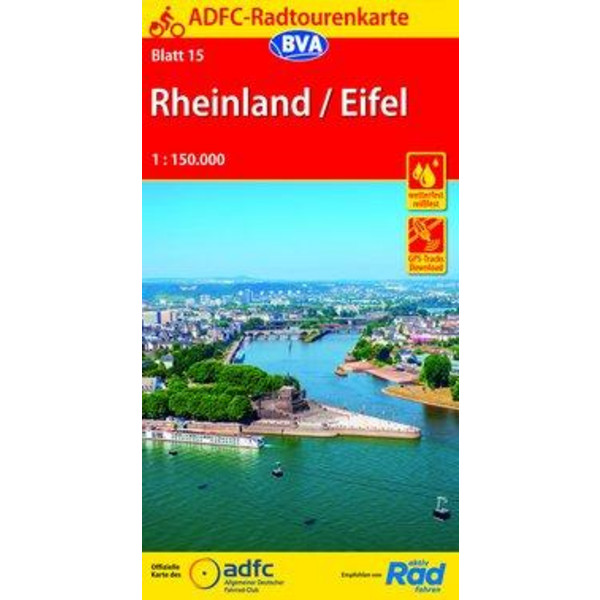  ADFC-Radtourenkarte 15 Rheinland /Eifel 1:150.000, reiß- und wetterfest, GPS-Tracks Download - Fahrradkarte