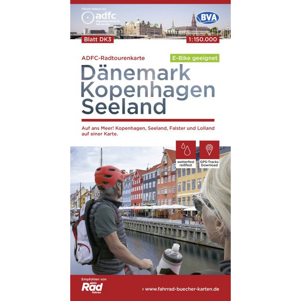  ADFC-Radtourenkarte DK3 Dänemark/Kopenhagen/Seeland 1:150.000 reiß- und wetterfest, GPS-Tracks Download, E-Bike geeignet - Fahrradkarte
