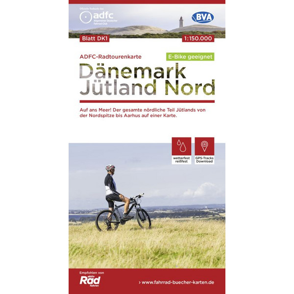  ADFC-Radtourenkarte DK1 Dänemark/Jütland Nord, 1:150.000, reiß- und wetterfest, GPS-Tracks Download, E-Bike geeignet - Fahrradkarte