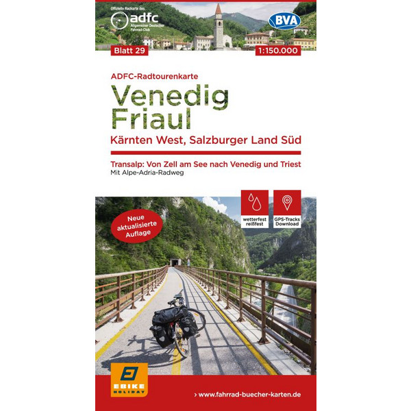  ADFC-Radtourenkarte 29 Venedig, Friaul - Kärnten West, Salzburger Land Süd, 150.000, reiß- und wetterfest, GPS-Tracks Download - Fahrradkarte