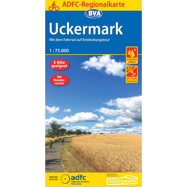  ADFC-Regionalkarte Uckermark, 1:75.000, reiß- und wetterfest, GPS-Tracks Download - Fahrradkarte