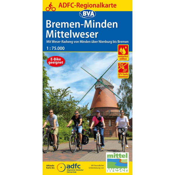  ADFC-REGIONALKARTE BREMEN-MINDEN MITTELWESER, 1:75.000 - Fahrradkarte