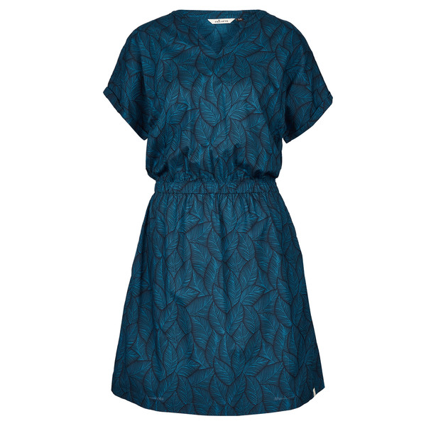 FRILUFTS COCORA DRESS Damen Kleid DARK BLUE AOP BICOLORED LEAVES