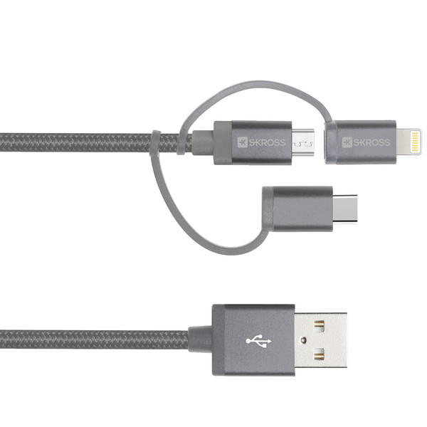 SKROSS 3IN1 CABLE 1,2M (MICRO USB / USB-C / LIGHNING) SPACE GRAU