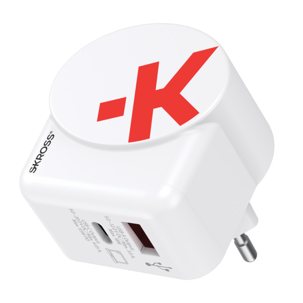 SKROSS EURO USB CHARGER AC65PD WITH USB-C CABLE Reisestecker WEIß